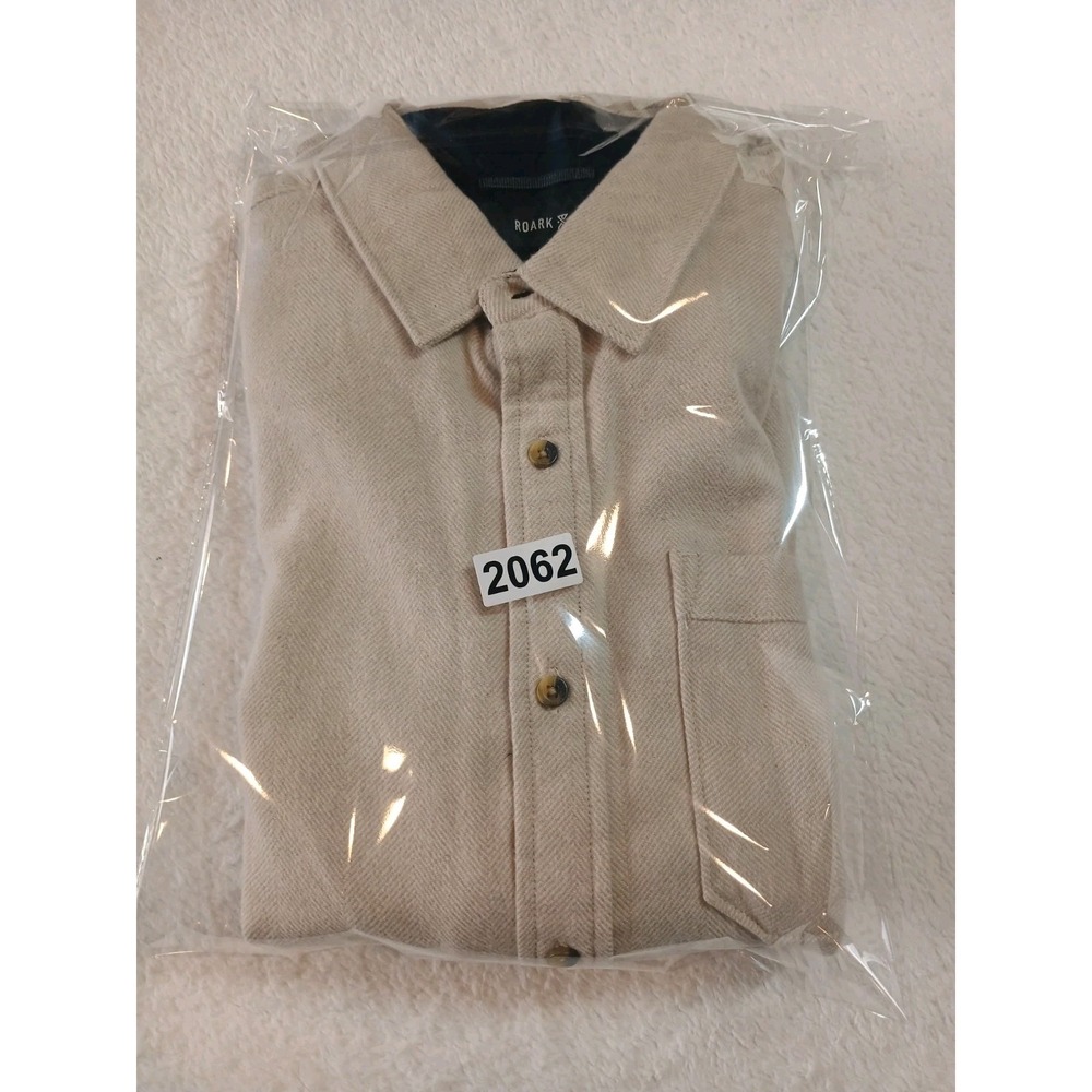NWT Mens Roark Crossroads Organic Cotton Flannel $75 M Fossil White Classic Fit - Picture 6 of 6